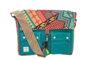 The House of Tara Teal Green Canvas Laptop Compatible Printed Sling Messenger Bag 